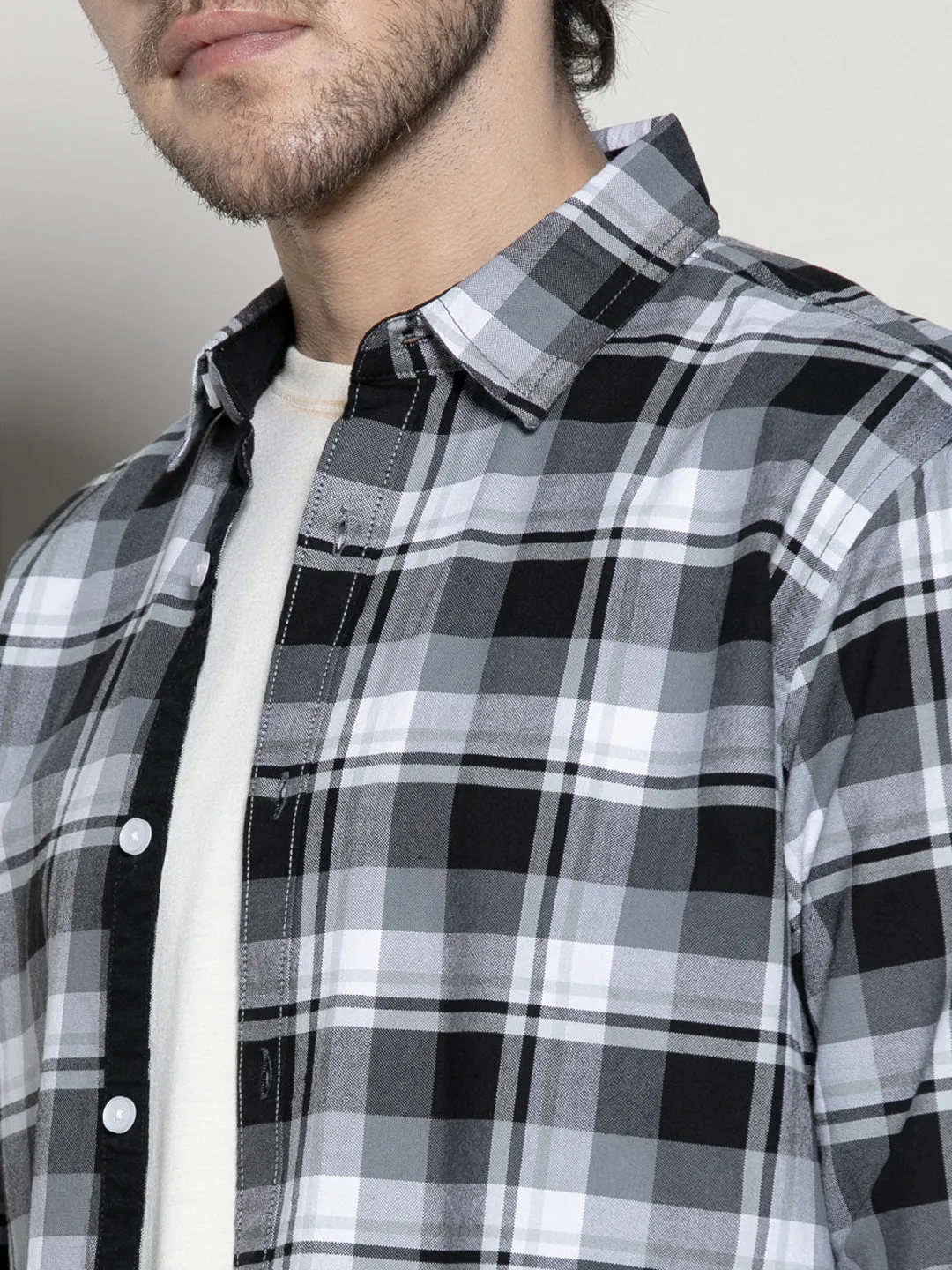 Men's Tartan Checks Black Casual Cotton Shirt