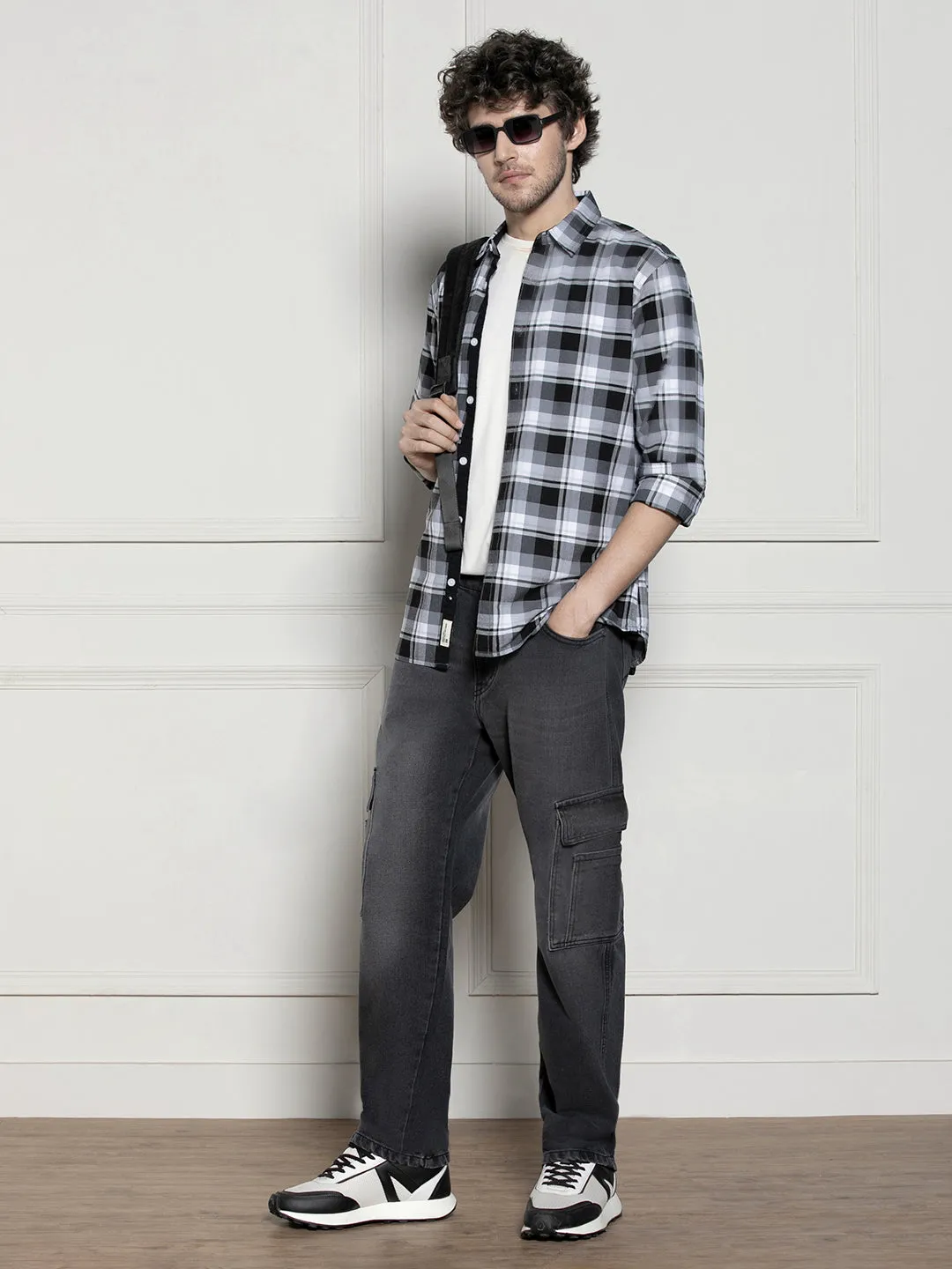 Men's Tartan Checks Black Casual Cotton Shirt