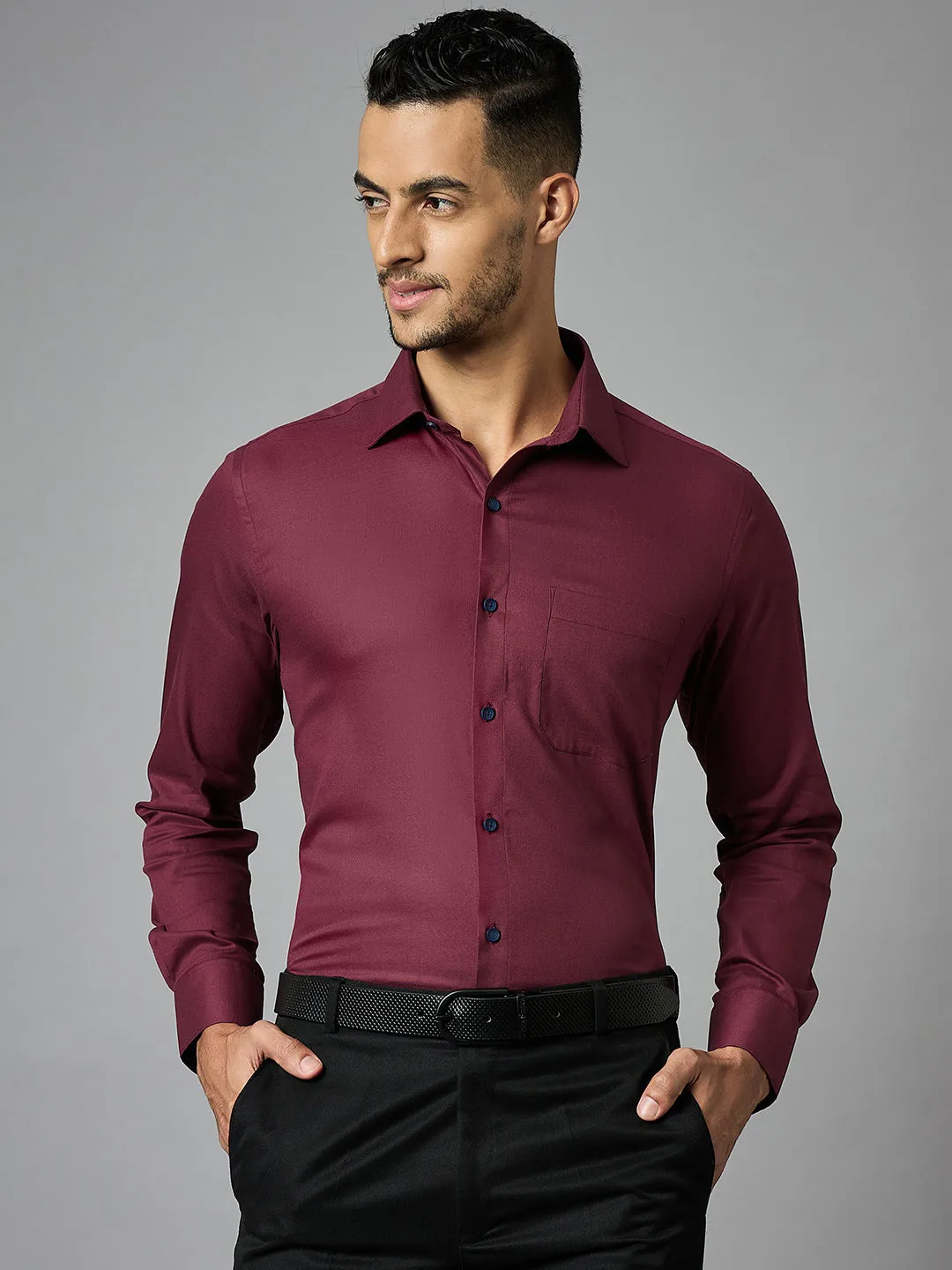 Men's Textured Red Full Sleeves Regular Fit Formal Shirt