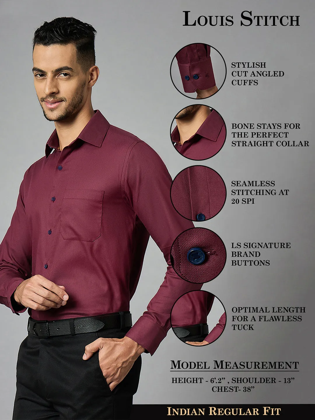 Men's Textured Red Full Sleeves Regular Fit Formal Shirt