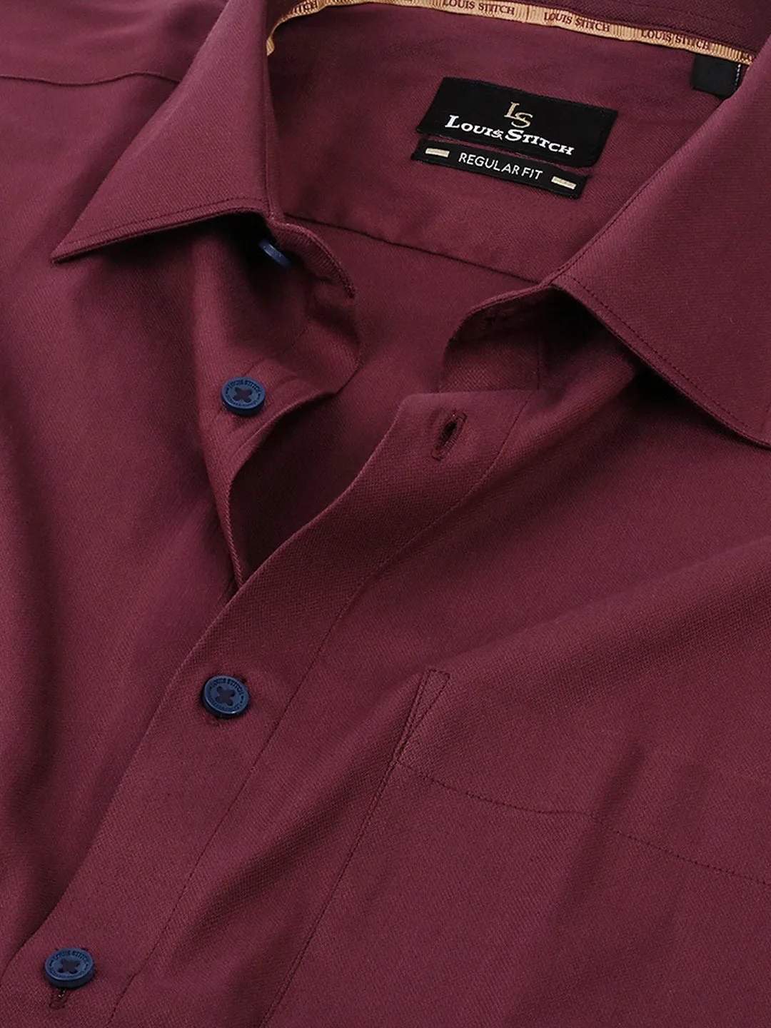 Men's Textured Red Full Sleeves Regular Fit Formal Shirt