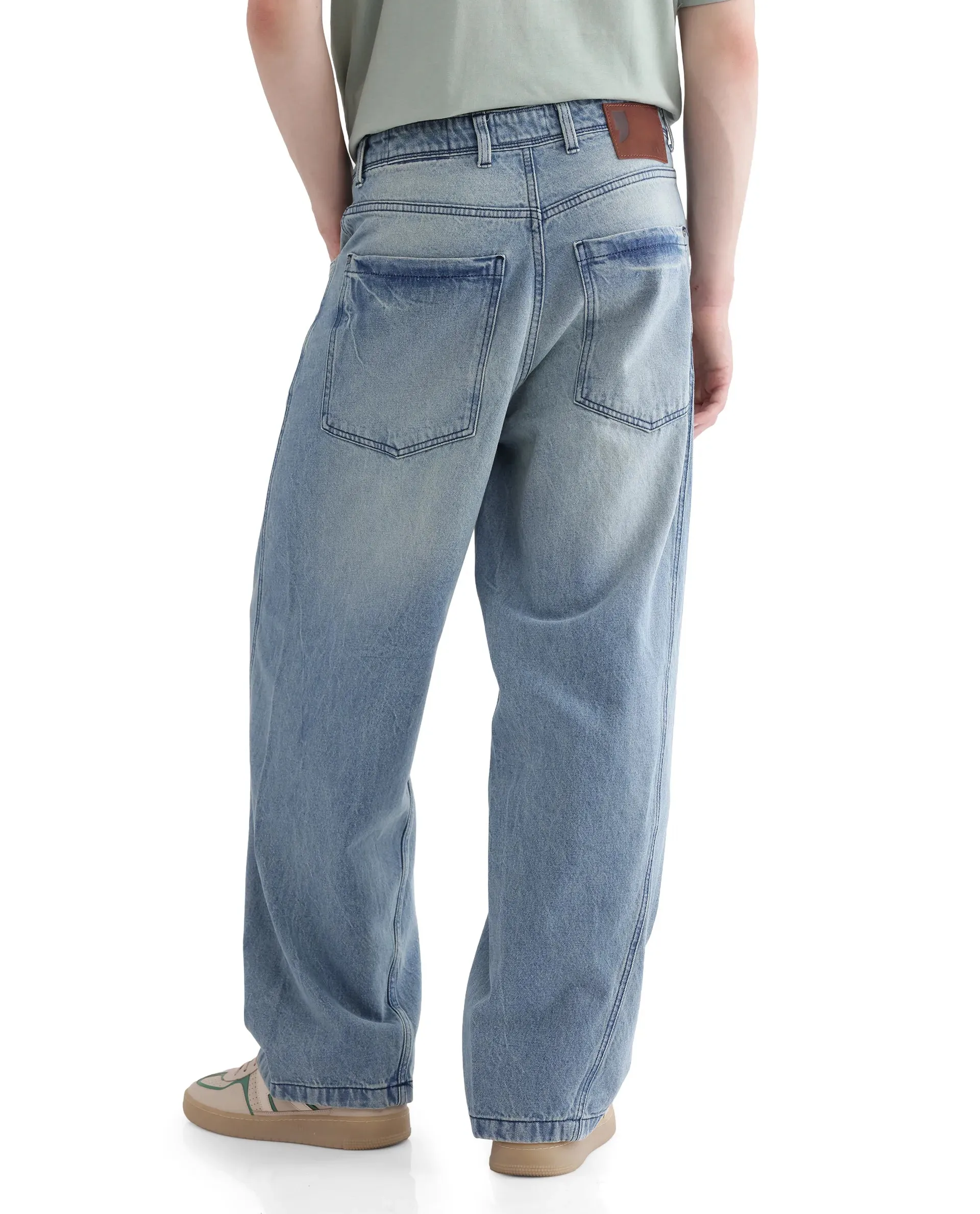 Rare Rabbit Men Bo Blue Cotton Fabric Light Wash Mid Rise Baggy Fit Jeans