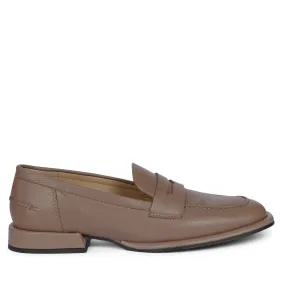 Saint Carla Taupe Leather Saddle Strap Moccasins