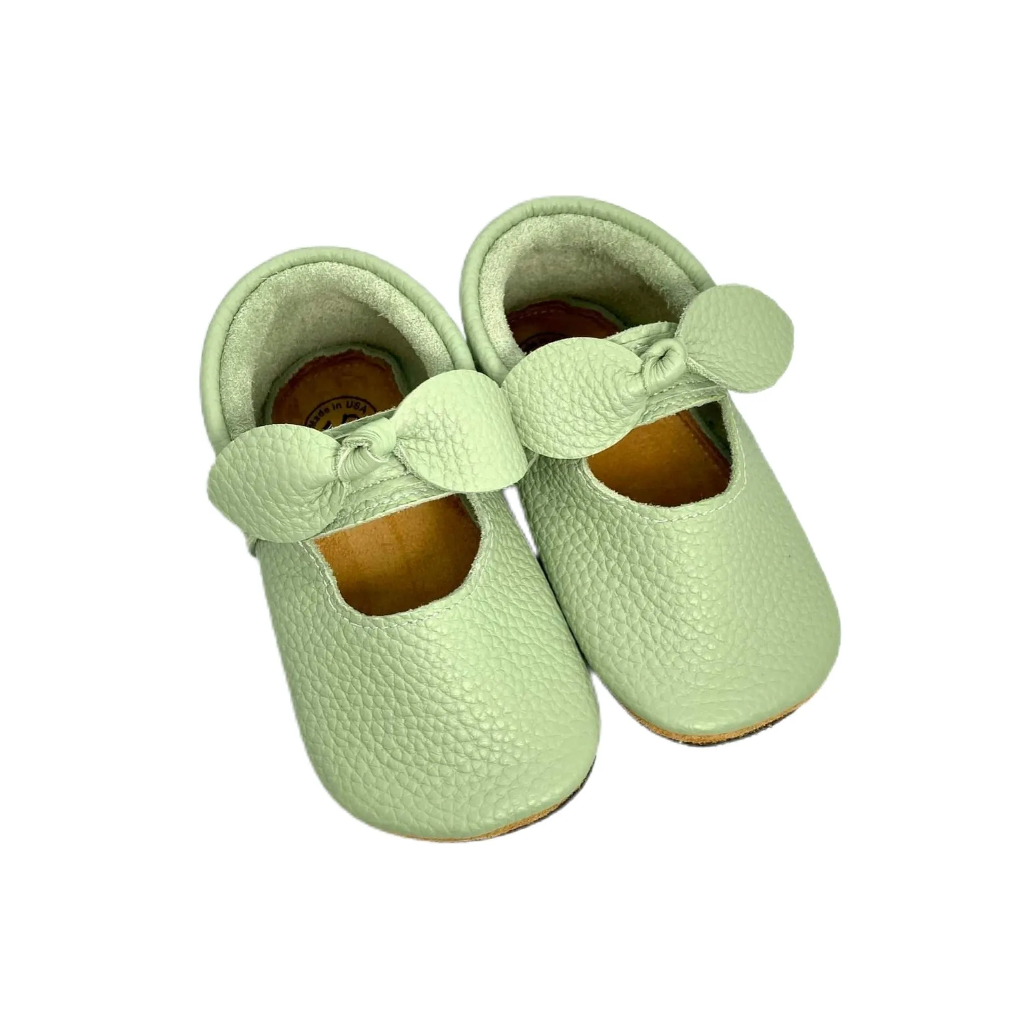Spearmint Scalloped Tie Bow Mocc