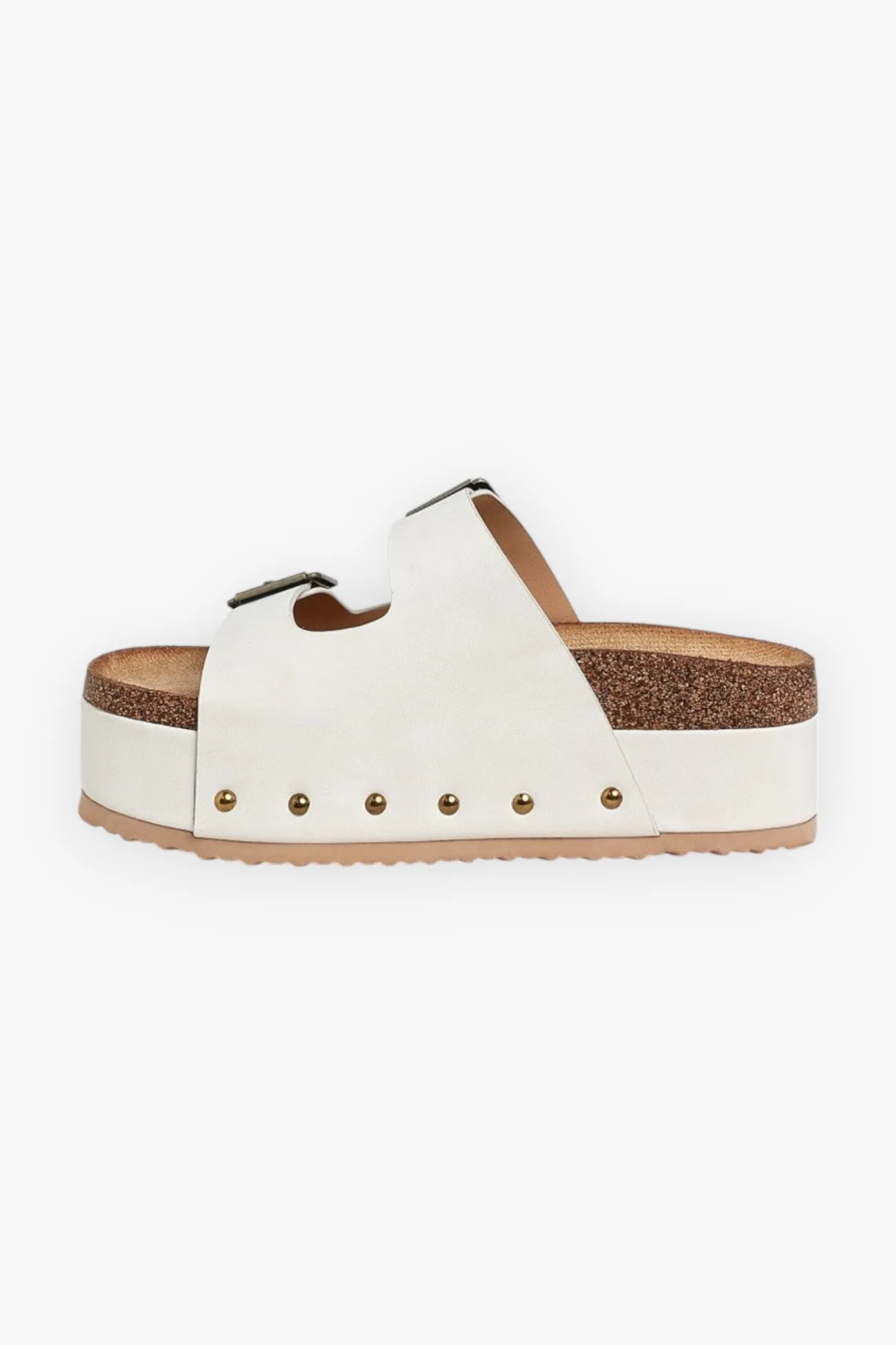 Studded Faux Leather Buckle Platform Sandals