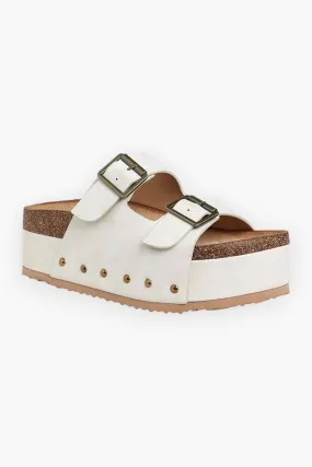 Studded Faux Leather Buckle Platform Sandals
