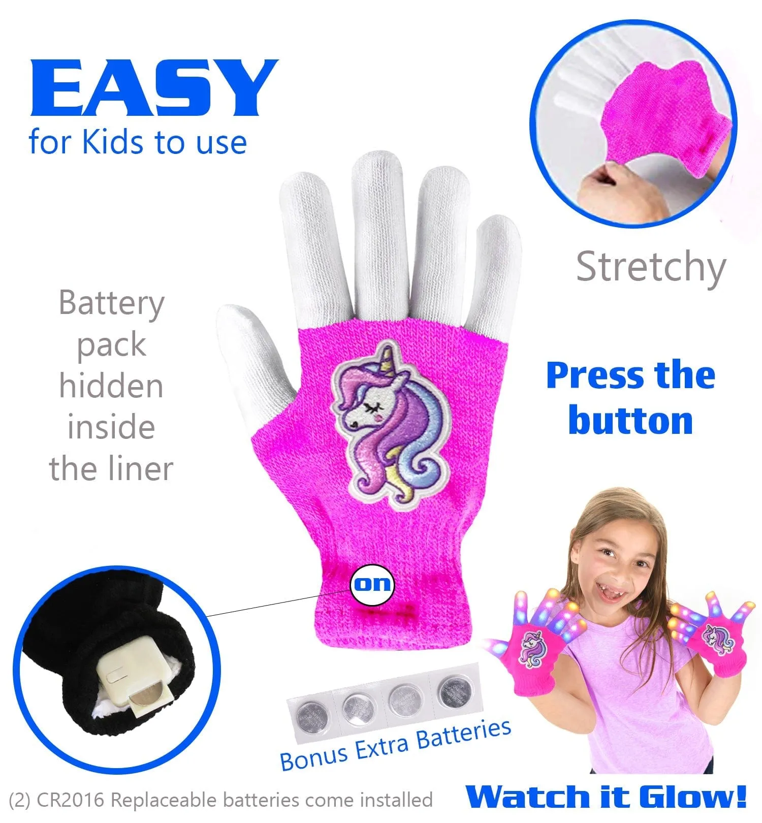 The Noodley Kids' Unicorn LED Light Up Gloves
