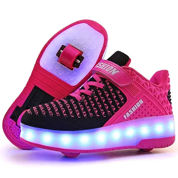 USB Charging Children Sneakers With 2 Wheels Girls Boys Led Shoes Kids Sneakers With Wheels Roller Skate Shoes