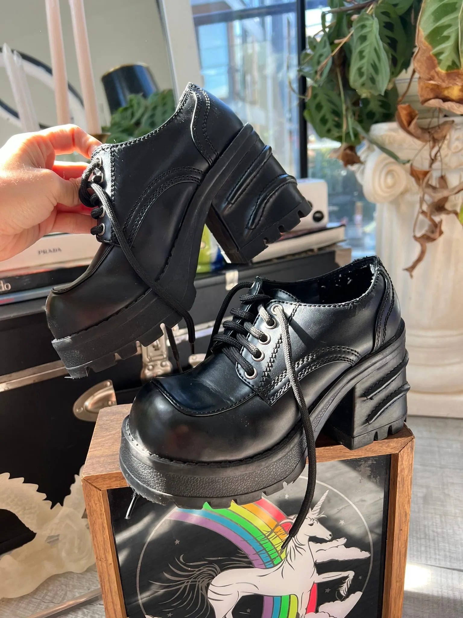 Vintage 90s Deadstock Black Platform Chunky Lace Up Oxfords by Bakers