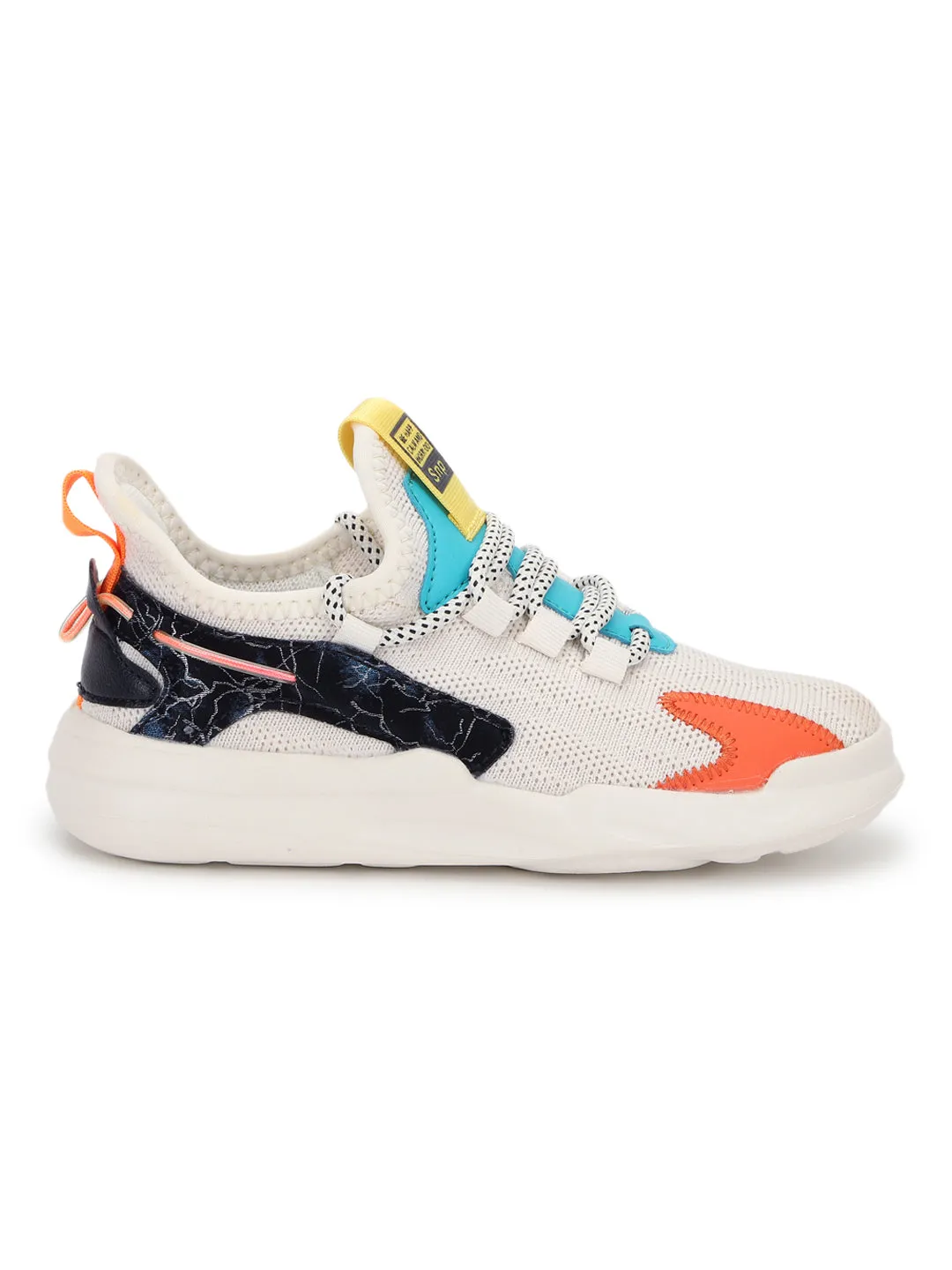 White PU Stylish Lace Up Sneakers For Kids-Boys Fur Lining Keep Children Warm During Winter (TC-RS3494-WHT)