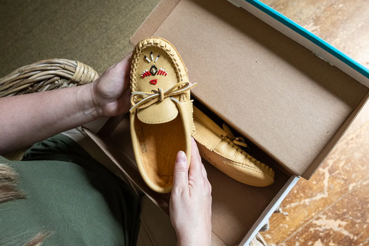 Women's Earthing Moccasins Fringed Beaded Leather