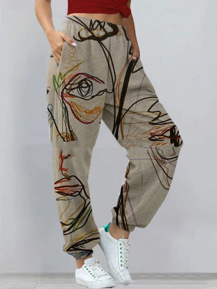 Women's New Casual Sports All-Match Printed Sweater Pants And Trousers