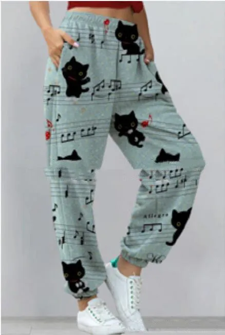 Women's New Casual Sports All-Match Printed Sweater Pants And Trousers